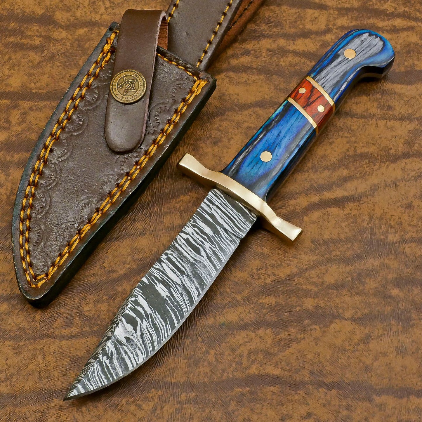 Heritage Forge Handmade Damascus Skinner Hunting Knife with Pakka Wood Handle – Custom Fixed Blade Knife