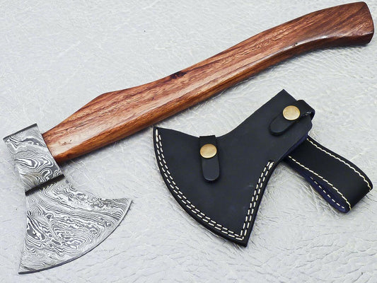 15" Handmade Damascus Steel Axe | Unique Hunting Axe With Natural Wood Handle