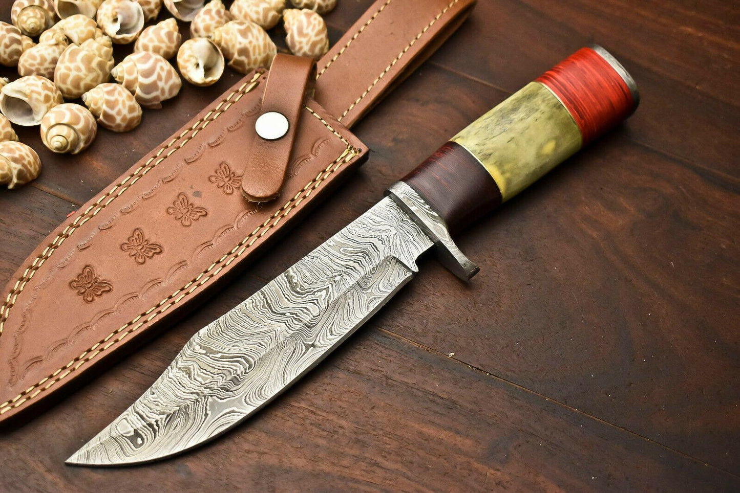 12” Damascus Bowie Knife – Camel Bone Handle