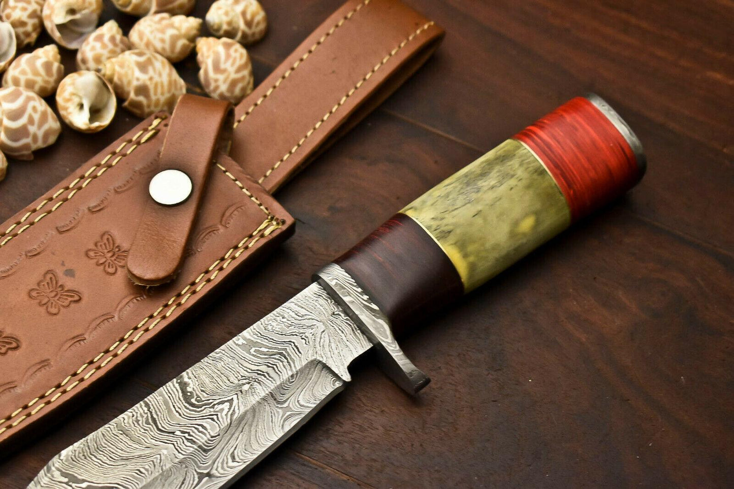 12” Damascus Bowie Knife – Camel Bone Handle