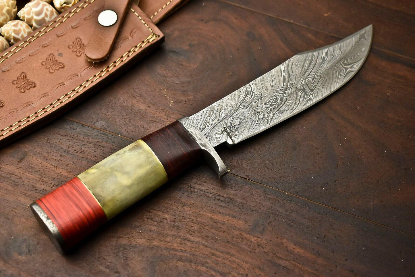 12” Damascus Bowie Knife – Camel Bone Handle