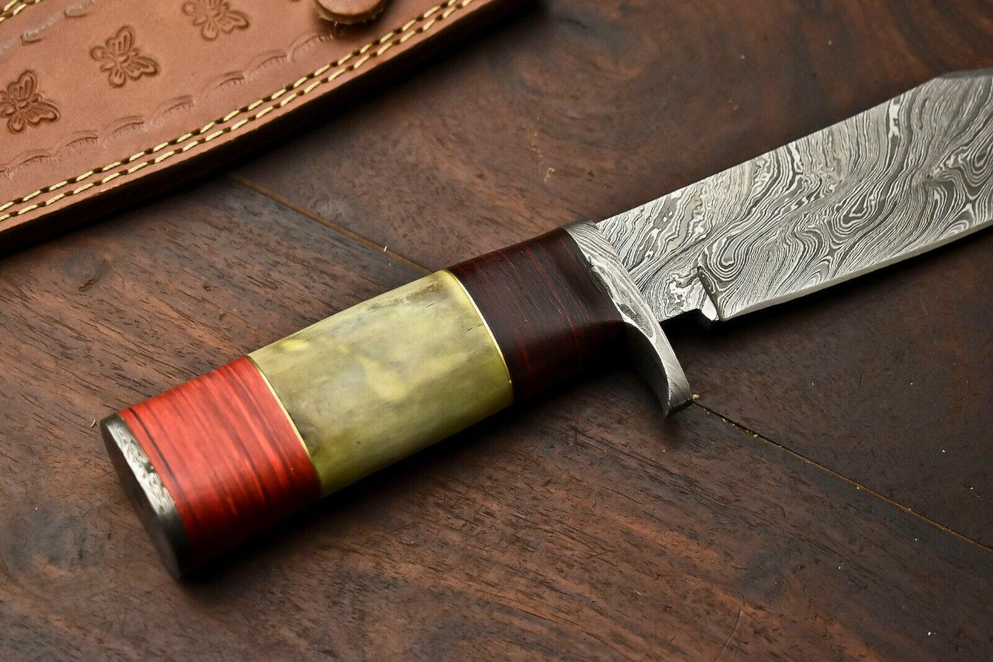 12” Damascus Bowie Knife – Camel Bone Handle