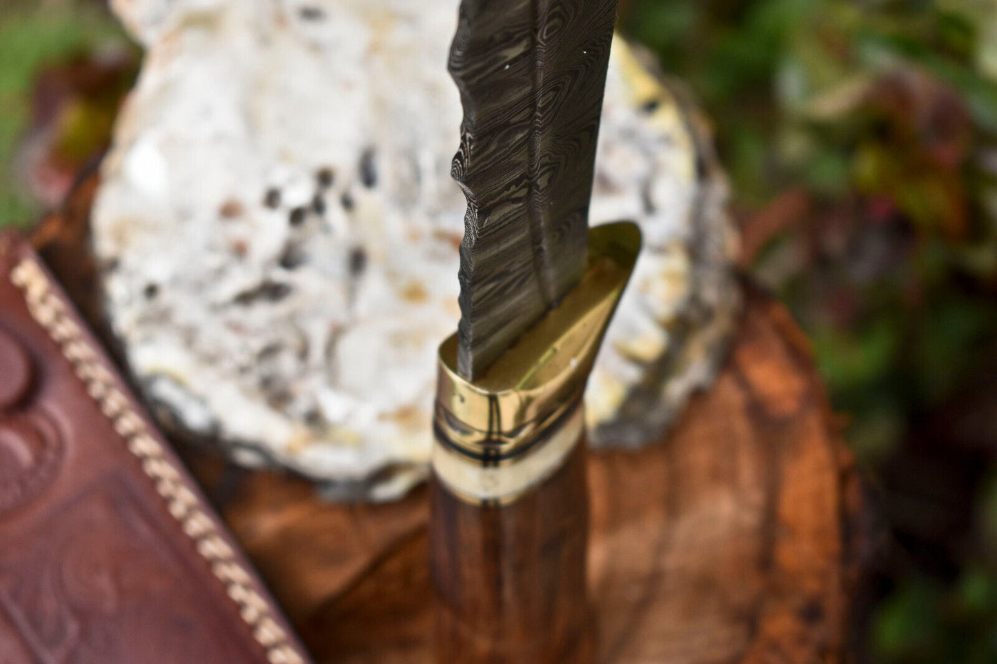 Custom Forged Damascus Handmade Hunting Camping Survival Bowie Knife With Wood Handle