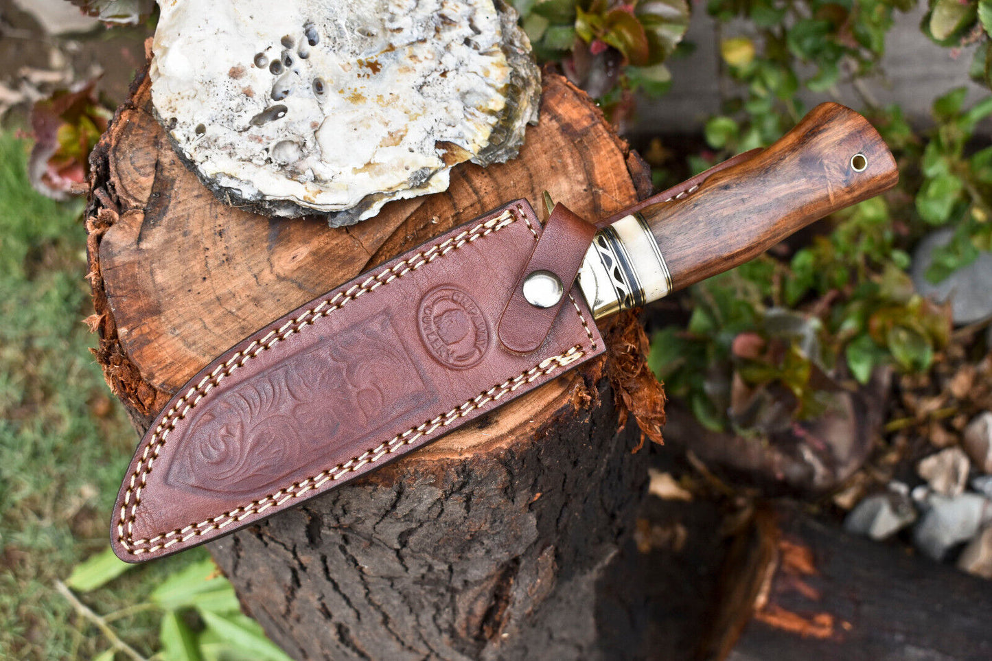 Custom Forged Damascus Handmade Hunting Camping Survival Bowie Knife With Wood Handle