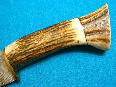Vintage Feather Damascus Bowie Knife with Stag Antler Handle – 15.4" Custom Handmade Blade
