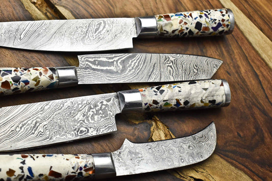 Exclusive Lot of 4 Handmade Damascus Steel Chef Knife Set – 384-Layer Forged Blades