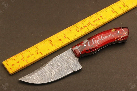 Heritage Forge 8 Inch Ladder Damascus Steel Bowie Knife with Resin Handle