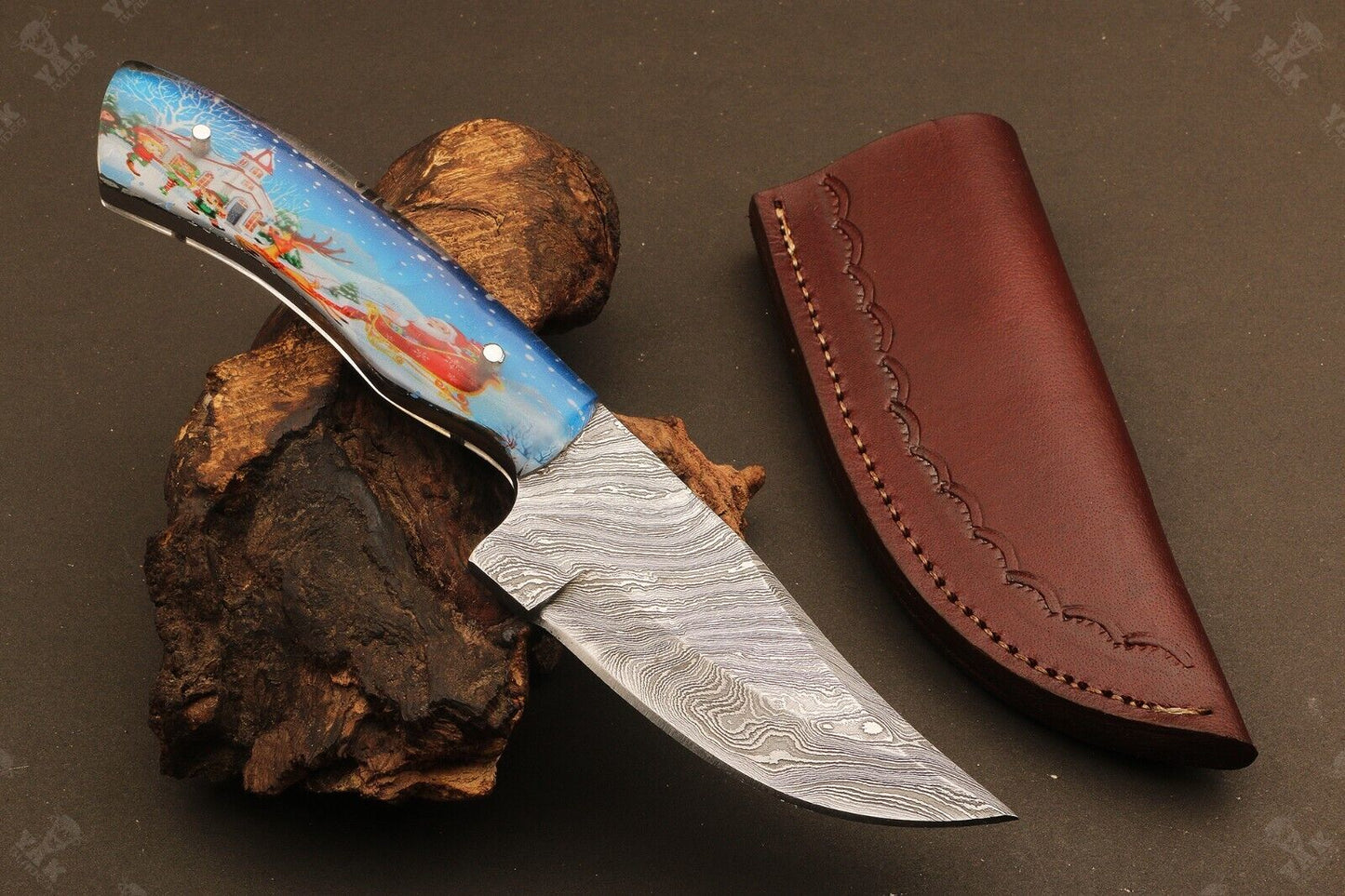 Heritage Forge 8 Inch Ladder Damascus Steel Bowie Knife with Resin Handle