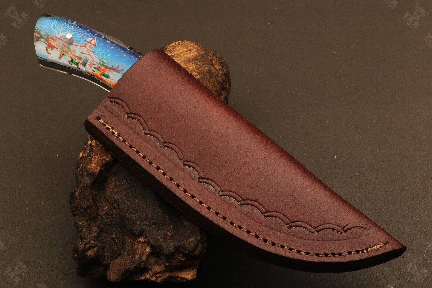 Heritage Forge 8 Inch Ladder Damascus Steel Bowie Knife with Resin Handle