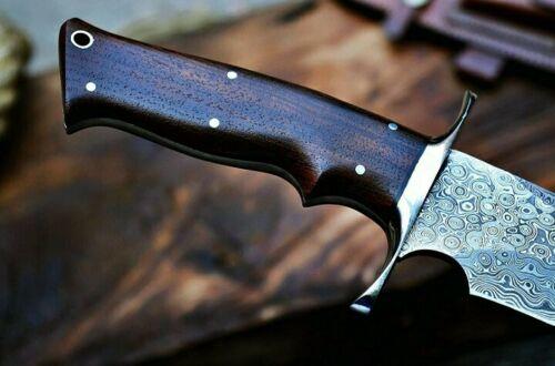 Handmade Damascus Steel Bowie Hunting Knife with Walnut Wood Handle by Heritage Forge