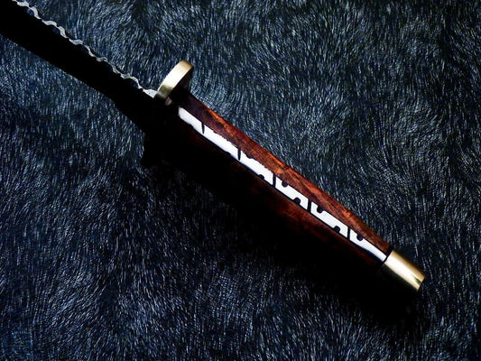 15" Damascus Bowie Knife – Natural Wood Handle with Mosaic Pin