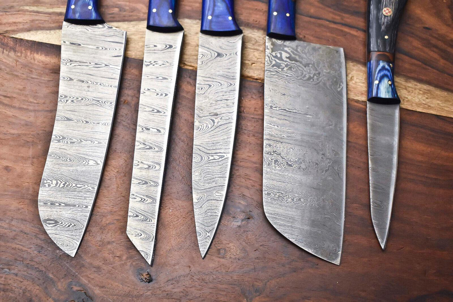 Lot Of 5 Handmade Damascus Steel Blade Chef Set Knive
