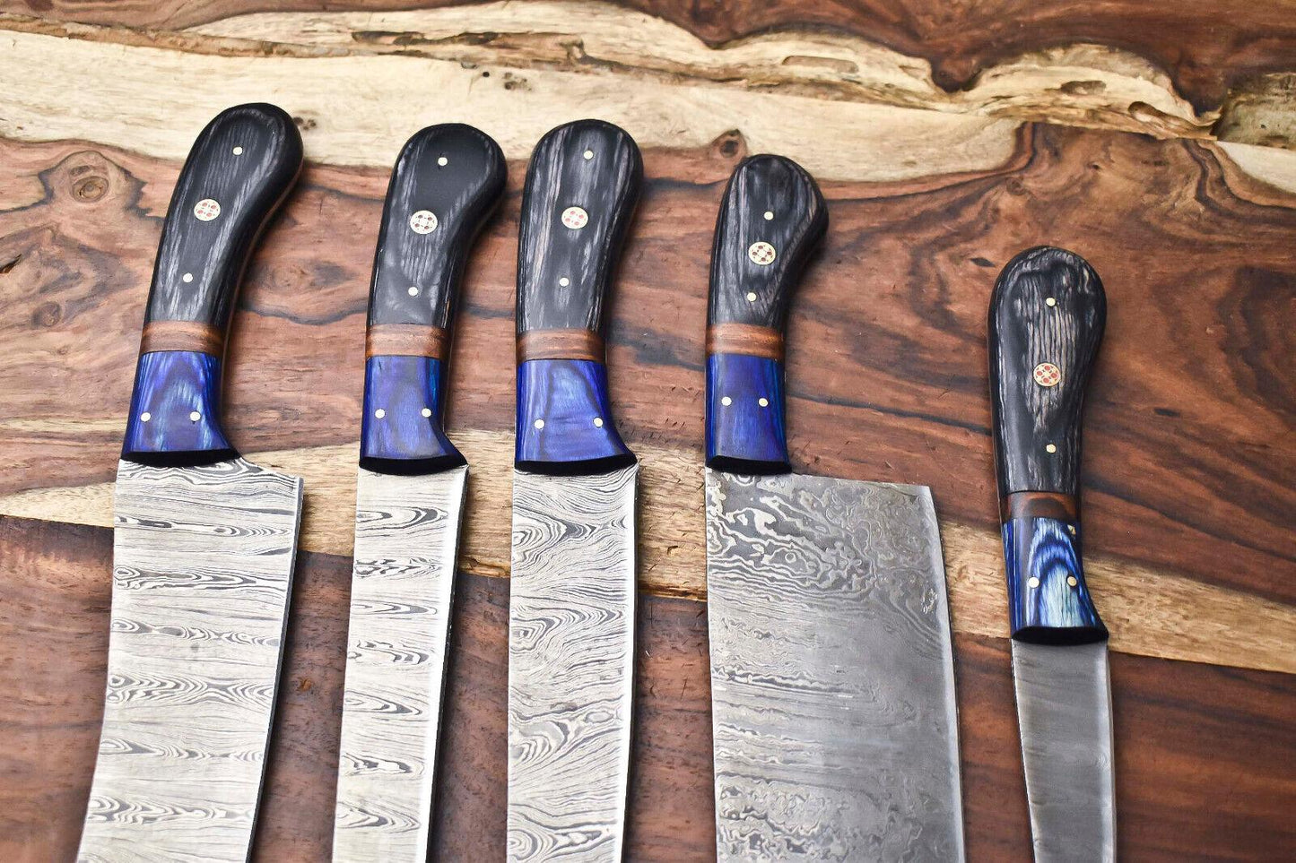 Lot Of 5 Handmade Damascus Steel Blade Chef Set Knive