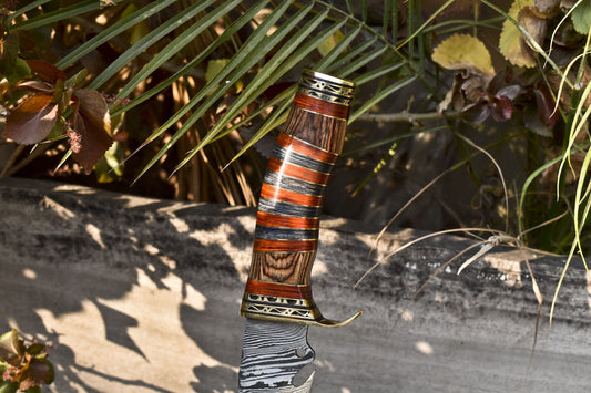 Heritage Forge 13 Inch Damascus Bowie Knife with Hardwood Handle and Brass Guard