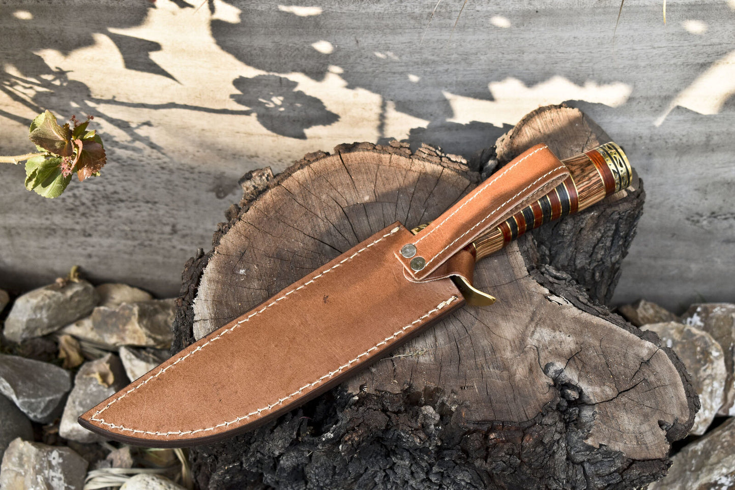 Heritage Forge 13 Inch Damascus Bowie Knife with Hardwood Handle and Brass Guard