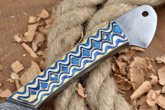 Custom Handmade Forged Damascus Steel Kitchen Chef Knife – Blue & White Dollar Handle
