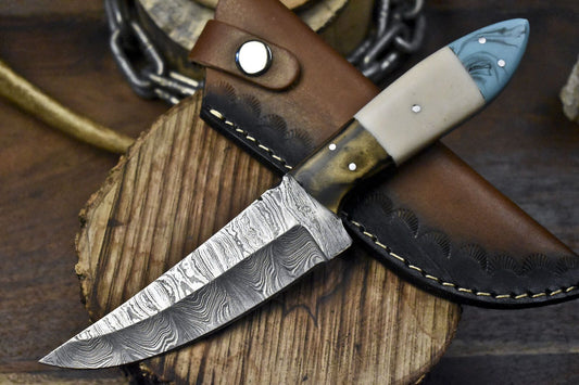 9" Twist Damascus Skinner Knife Corian Handle Micarta Bolster EDC Rare