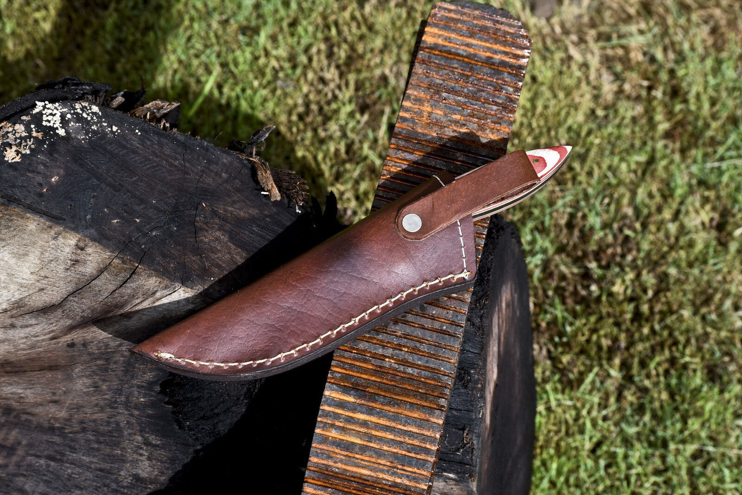 Custom Skinner Knife Twist Damascus Hard Wood Wooden Bolster Gift Unique