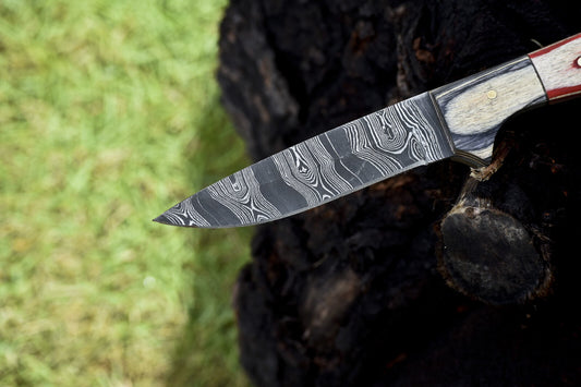 Custom Skinner Knife Twist Damascus Hard Wood Wooden Bolster Gift Unique