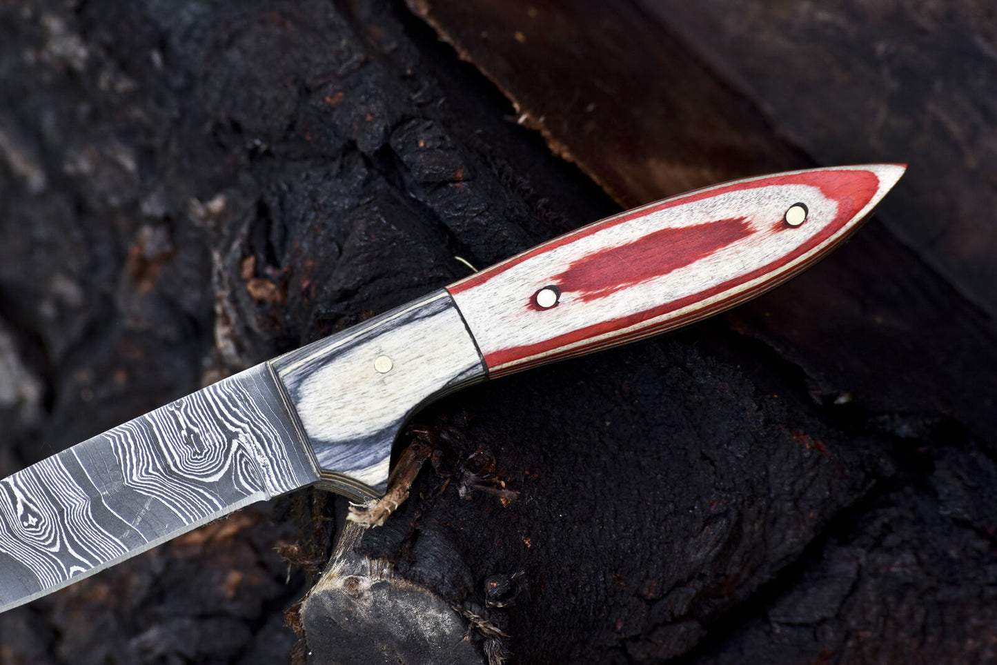 Custom Skinner Knife Twist Damascus Hard Wood Wooden Bolster Gift Unique