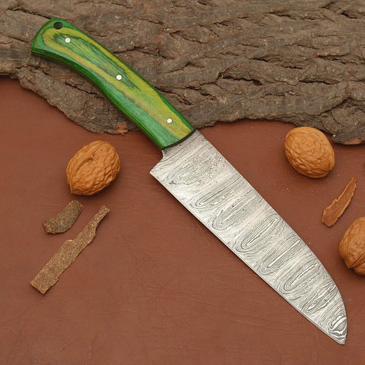 Premium Handmade Damascus Chef Knife – Full Tang Kitchen Knife with Wooden Handle
