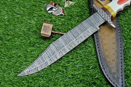 Heritage Forge Shadowfang Damascus Steel Bowie Knife with Resin Handle