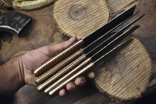 Handmade Chef Knife Set Twist Damascus Steel with Hard Wood Handles – Lot of 5 Fishing Knives