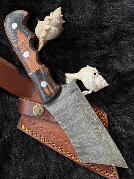 9" Twist Damascus Steel Bowie Knife – Camel Bone & Wood Handle