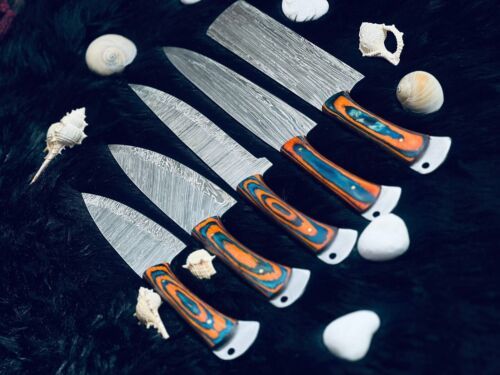 9" to 13" Custom Handmade Twist Damascus Steel Chef Set Kitchen Knife