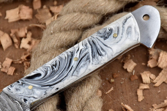 Premium Custom Handmade Forged Damascus Steel Chef Knife with White & Black Raisin Handle