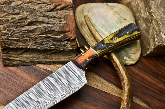 Handmade Damascus Steel Chef Knife – Full Tang Kitchen Knife with Razor Sharp Blade