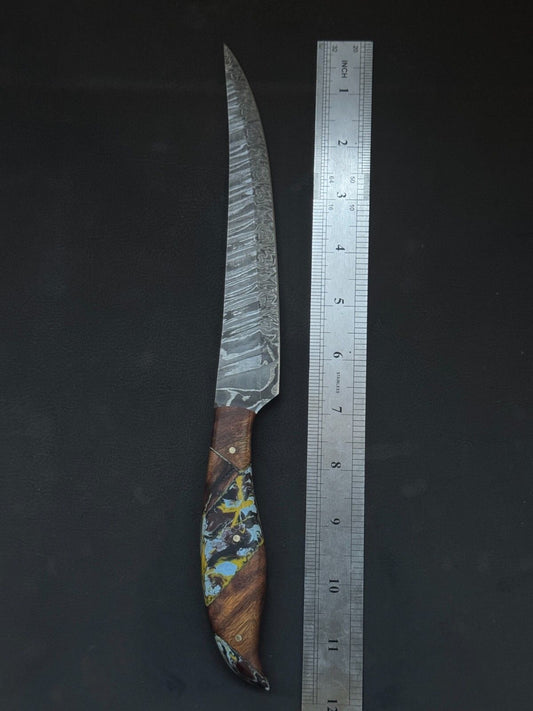 12" Damascus Fillet Knife Handmade Custom Fillet Knife with Resin & Wood Handle