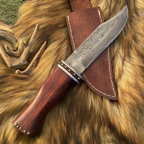 11" EDC Custom Handmade Hand Forged Damascus Hunting Bushcraft Bowie Knife | Leather Sheath