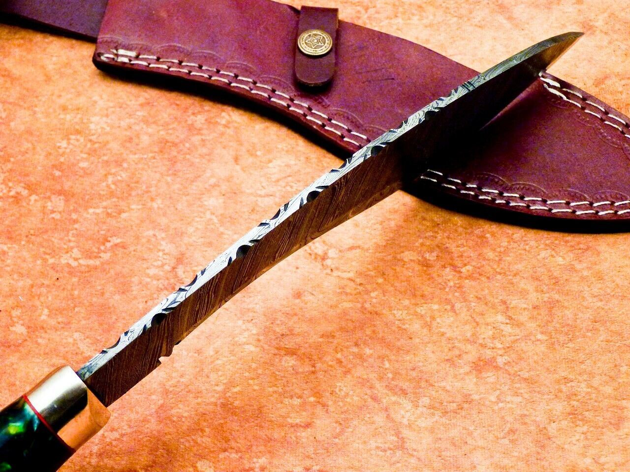 15 Inch Damascus Kukri Knife Resin Handle and Brass Bolster