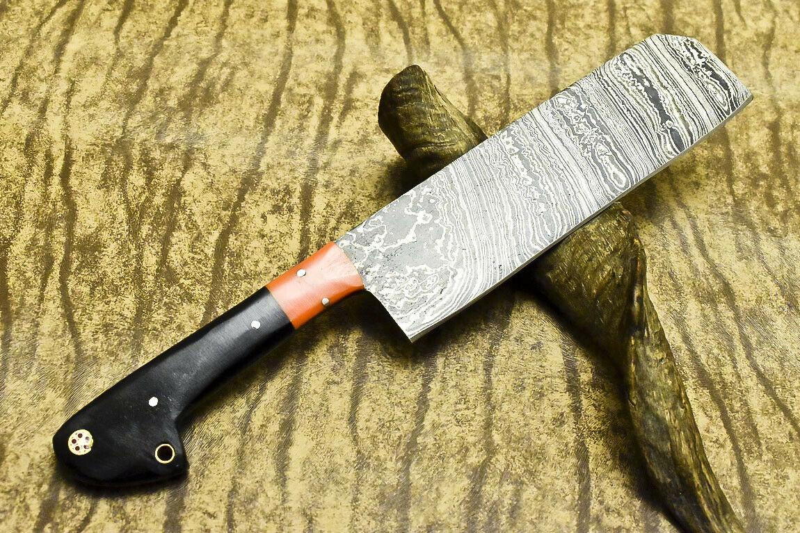 Handmade Damascus Steel Hunting Chef Knife with Bull Horn Handle – 12"