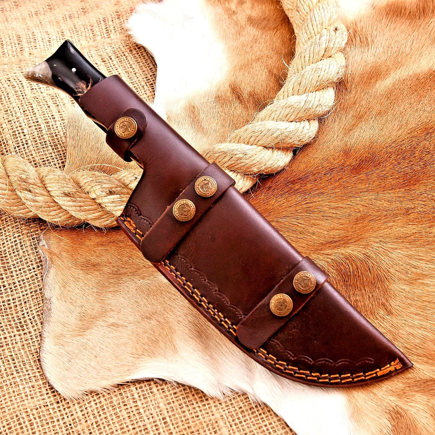 Custom Handmade Damascus Steel Tracker Hunting Knife – 12.5" EDC with Resin Handle & Leather Sheath