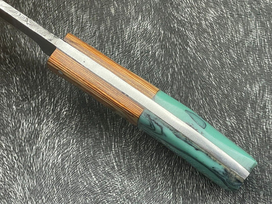 Handmade 8 Inch Damascus Skinning Knife with Resin and Hardwood Handle