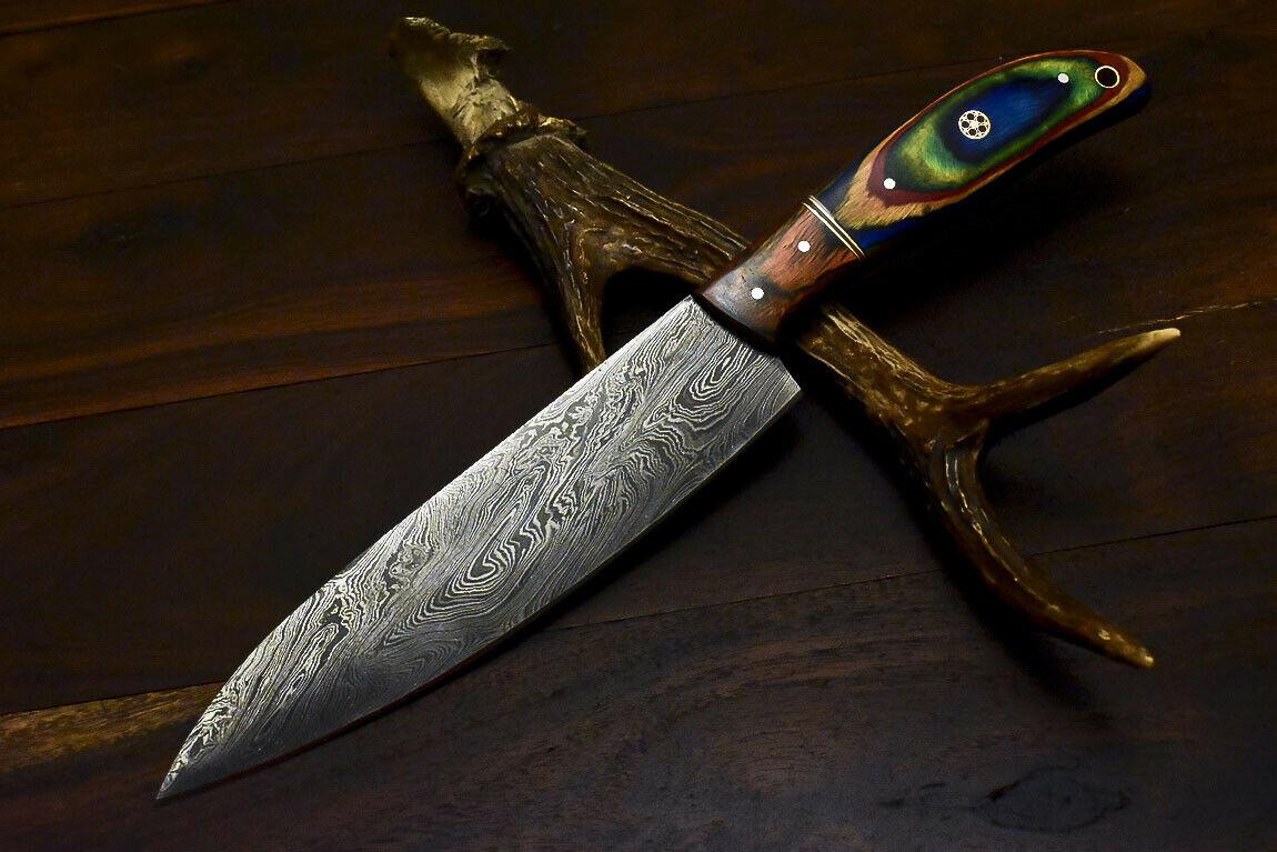 Hand Forged Damascus Steel Hunting & Professional Chef Knife – Hard Wood Handle