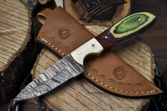 8" Twist Damascus Skinner Knife Hardwood Handle Tactical Limited Edition