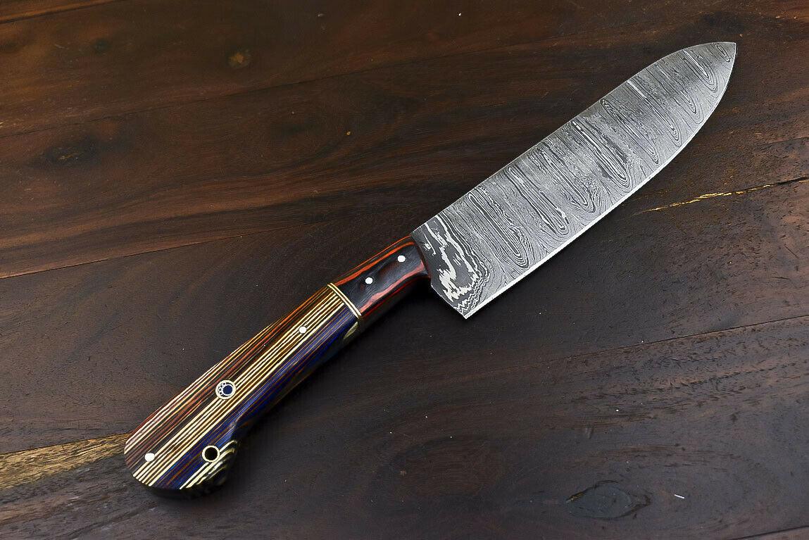 Handmade Wild Life Damascus Steel Hunting & Chef Knife with Hard Wood Handle, 7.6-Inch Blade, 13.4-Inch Overall, Wooden Bolster, Full Tang, Oil-Tempered 58-60 HRC