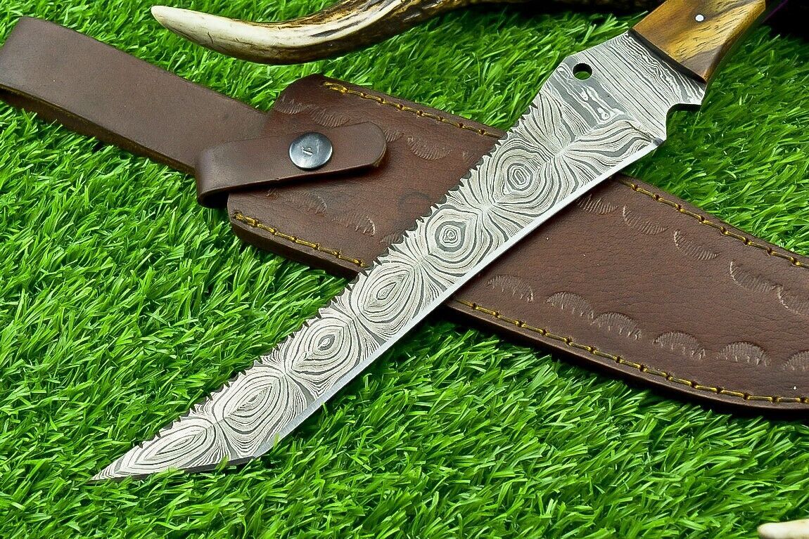 14 Inch Damascus Steel Bowie Knife with Natural Wood Handle