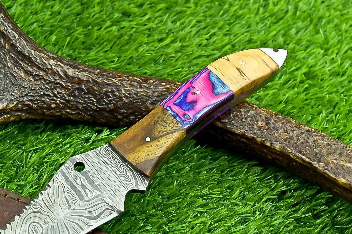 14 Inch Damascus Steel Bowie Knife with Natural Wood Handle