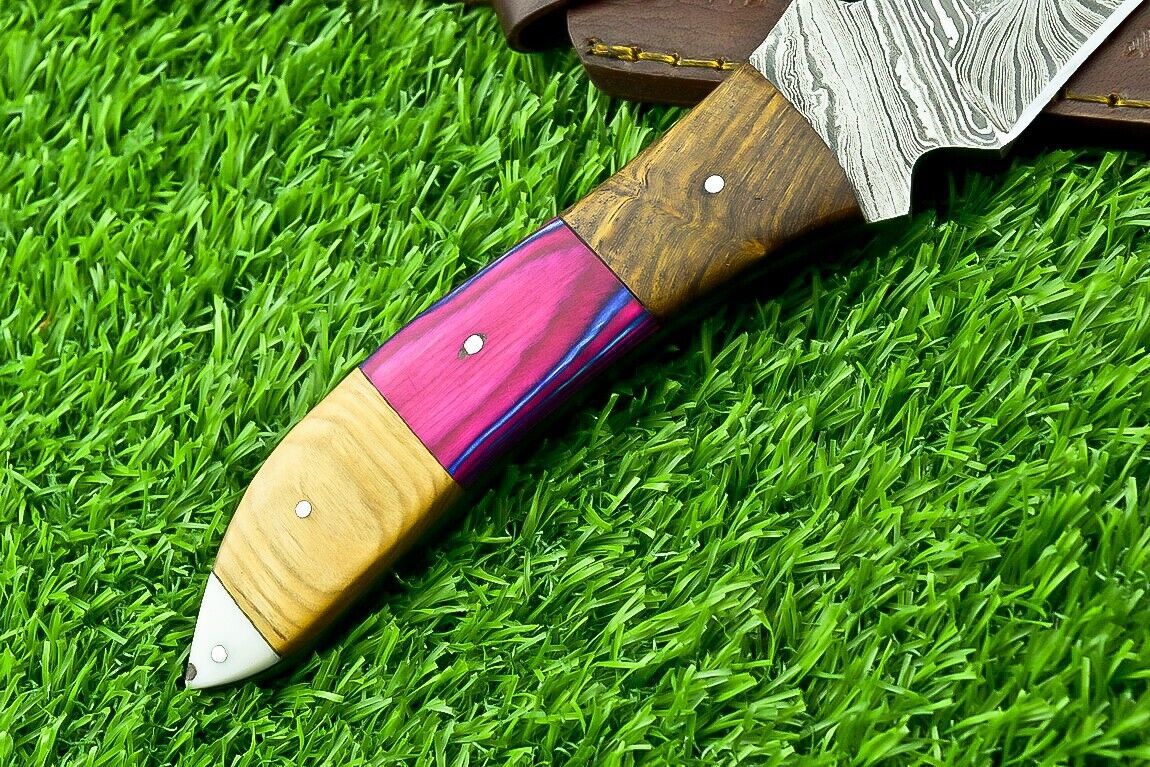 14 Inch Damascus Steel Bowie Knife with Natural Wood Handle