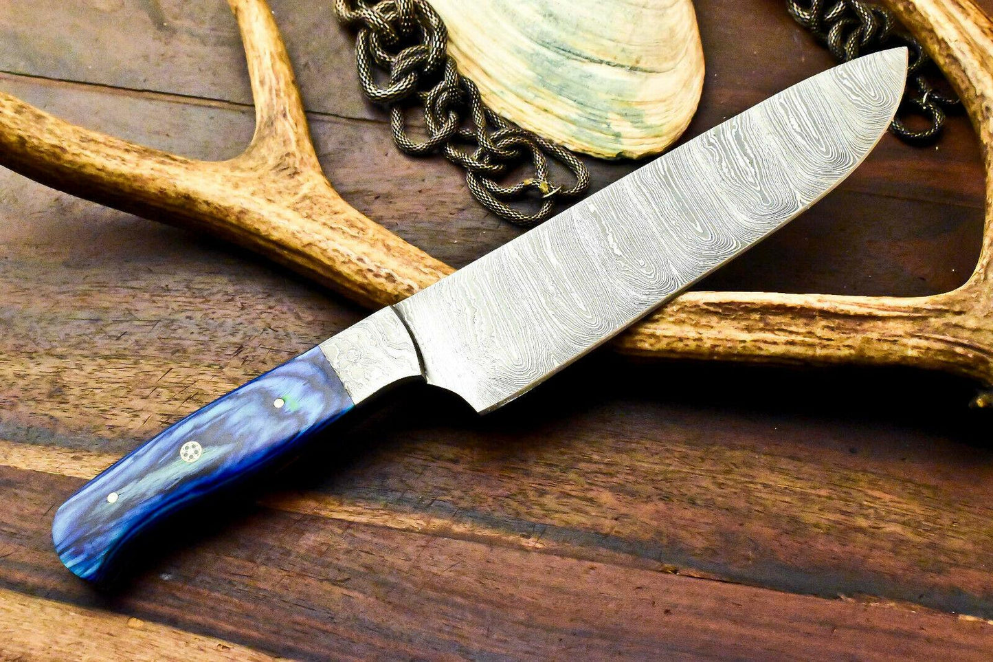 Custom Handmade Damascus Steel Chef Knife | Full Tang Hardwood