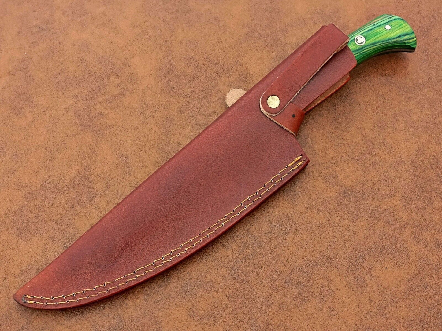 Custom Hand Forged Damascus Chef Knife Camping & Kitchen Knife with Leather Sheath – Gift