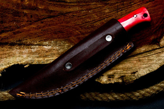 8" Handmade D2 Steel Skinner Knife | Camel Bone Handle Full Tang Hunting EDC + Sheath