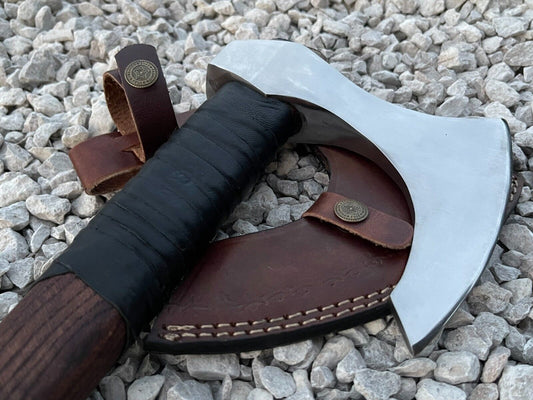 Viking Hunting Axe | Custom Handmade Carbon Steel Blade with Leather Wrapped Handle