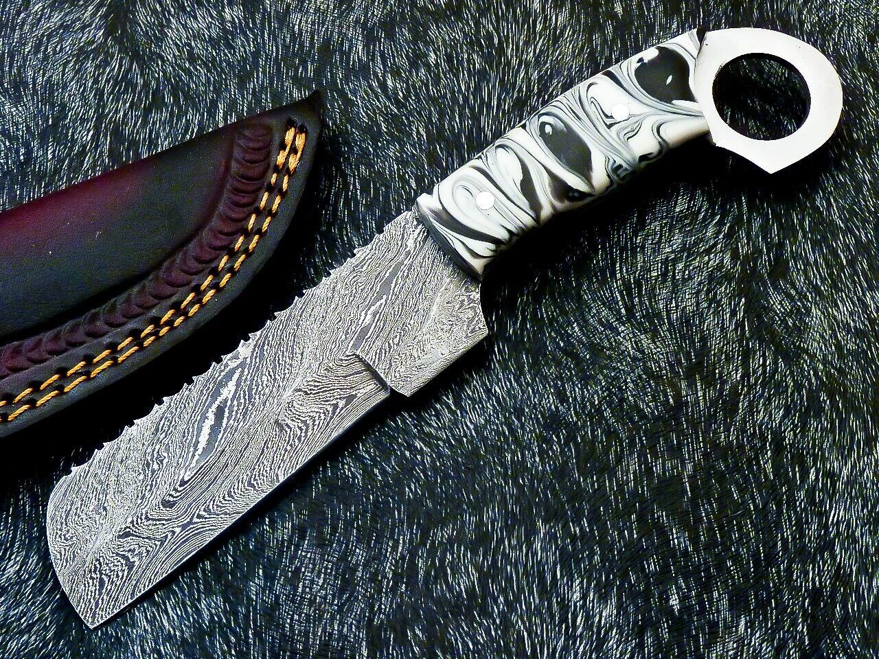 10" Hand-Forged Damascus Cowboy Bull Cutter Bowie Knife | Resin Handle