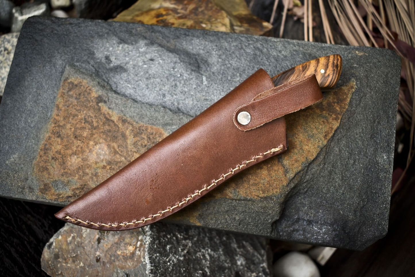 Twist Damascus Skinner Knife with Walnut Wood Handle Custom Handmade Hunting Blade