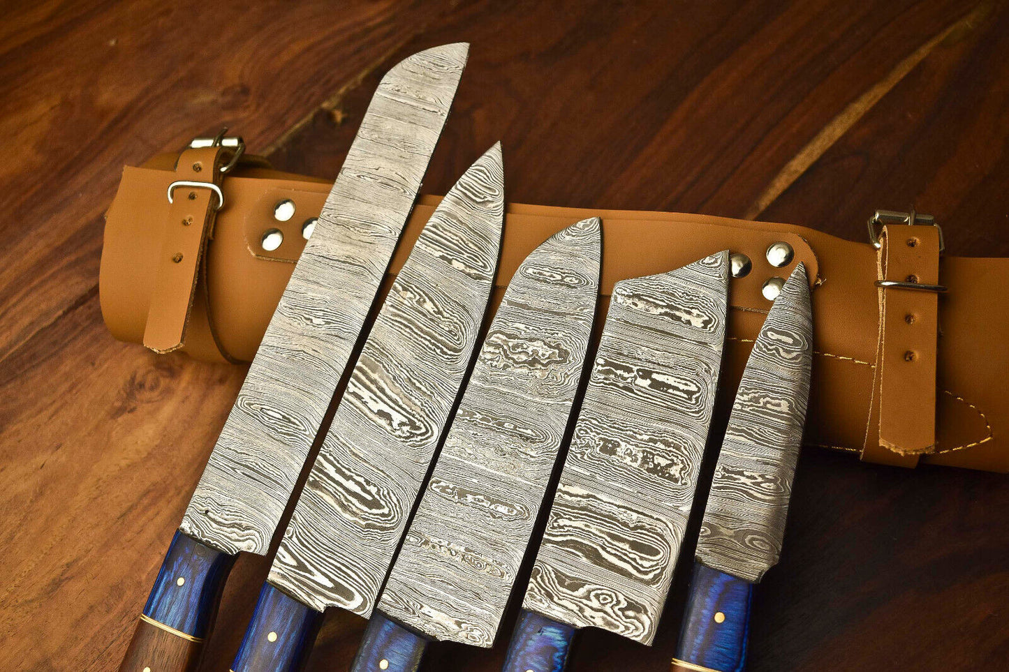 Lot Of 5 Handmade Damascus Steel Blade Chef Knife Set – 100% Forged, Hammered Kitchen Knives